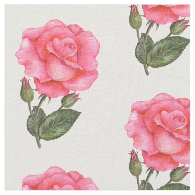 Tecido Rosas Rosa-D-Água Arte Floral (Detalhe)