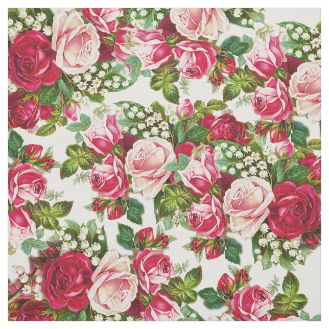 Tecido Rosas rosa-rosadas, vermelhas-vivas, flores botâni (Modelo)