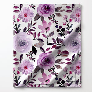 Tecido Rosas Roxas Lavanda Feminina Floral Aquarela