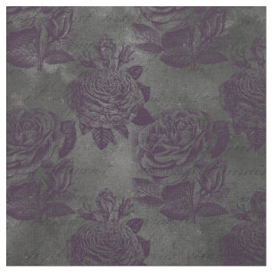 Tecido Rosas roxos e Escrevendo em Cinzas