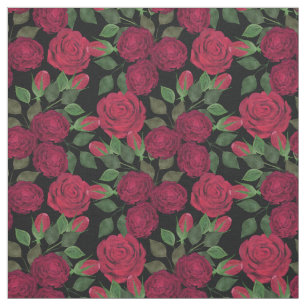 Tecido Rosas vermelhas a preto.