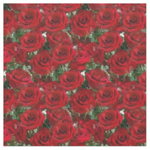 Tecido Rosas vermelhas com Greenery Bonito Floral