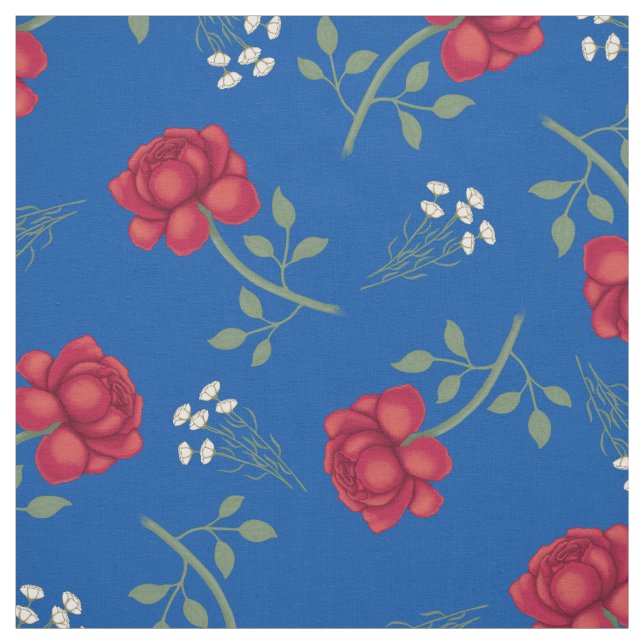 Tecido Rosas Vermelhas em Calico Azul Médio Oversized (Modelo)