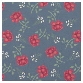 Tecido Rosas vermelhas em Dusky Blue Calico