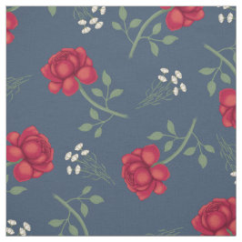 Tecido Rosas vermelhas em Dusky Blue Calico