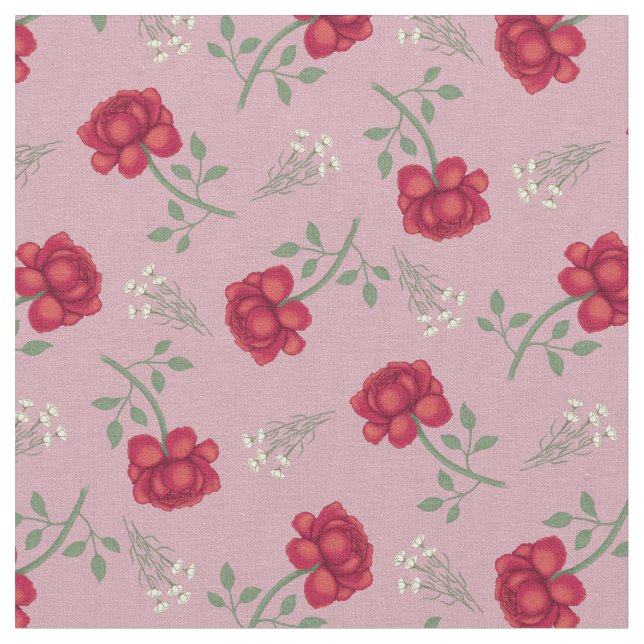 Tecido Rosas Vermelhas em Xadrez Rosa (Detalhe)