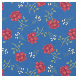 Tecido Rosas vermelhas no Calico Azul Médio