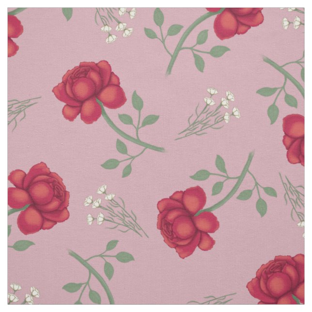 Tecido Rosas vermelhas no Calico Rosa de Tamanho Superior (Modelo)
