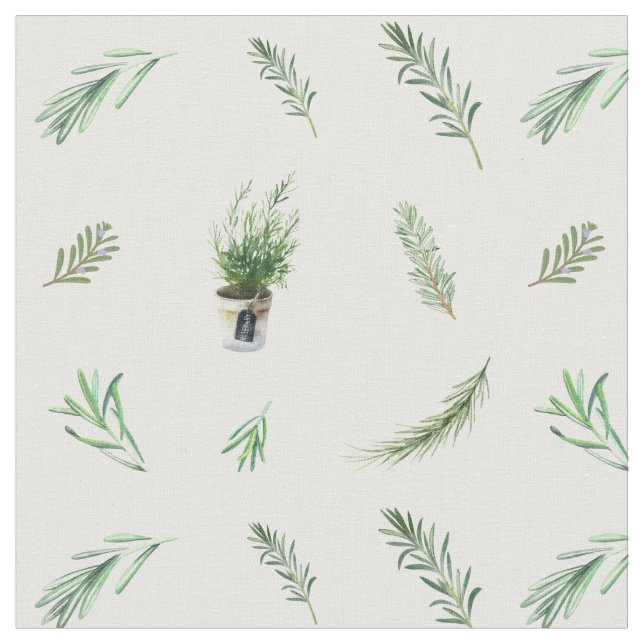 Tecido Rosemary Branches e Potes Watercolor (Detalhe)
