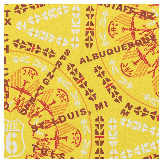 Tecido Rota 66 Medalhão Em Amarelo Ouro (Detalhe)