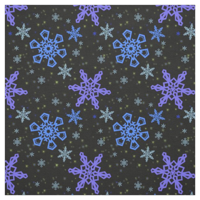 Tecido Roxo azul dos flocos de neve no preto (Modelo)