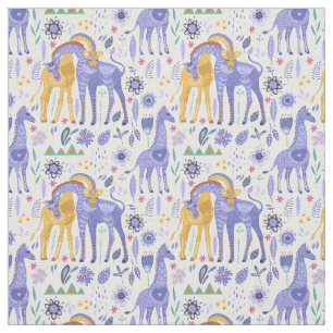 Tecido Roxo Branco Amarelo Girafas Monograma