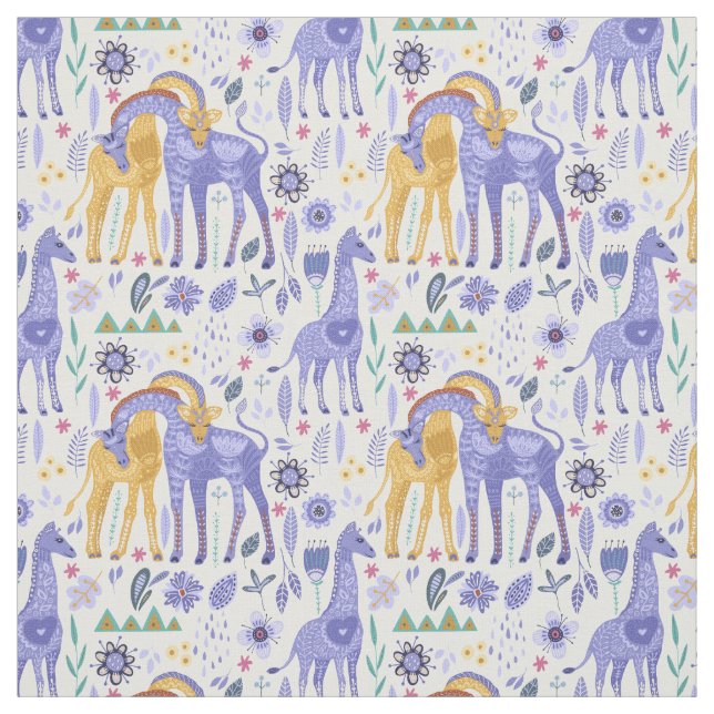 Tecido Roxo Branco Amarelo Girafas Monograma (Modelo)