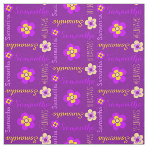 Tecido roxo de texto de nome personalizado da flor