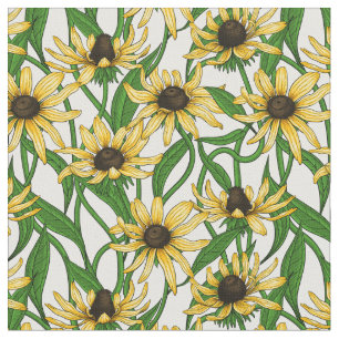Tecido Rudbekia amarela em branco
