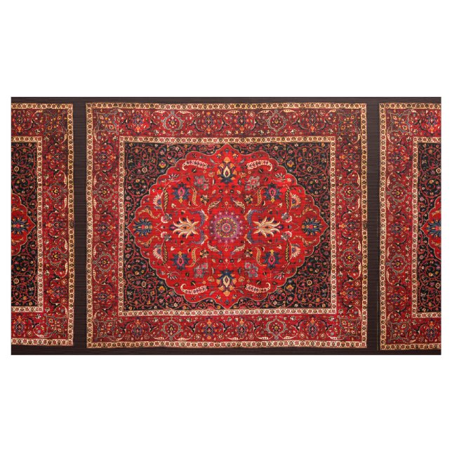 Tecido Rug Persa Vermelho de Mashhad (Jarda)