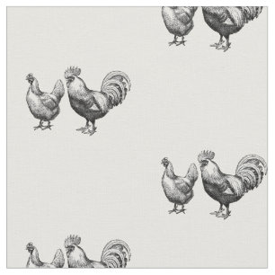 Tecido Rustic Black White Rooster e Hen Patterno