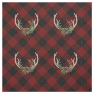Tecido Rustic Boho Deer Antlers Xadrez de Natal Floral
