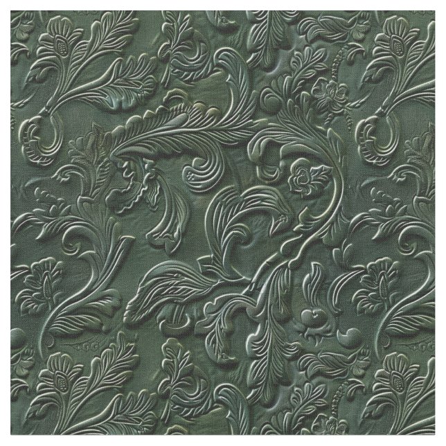 Tecido Rustic dark green tooled leather floral (Detalhe)