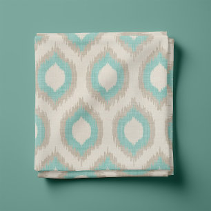 Tecido Rustic Linen Beige e Aqua Ikat Impressão