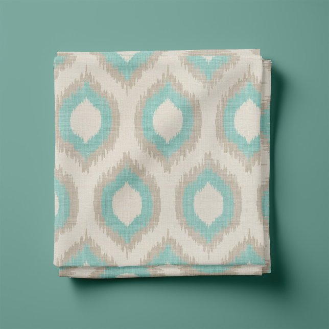 Tecido Rustic Linen Beige e Aqua Ikat Impressão (Criador carregado)