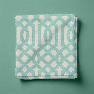Tecido Rustic Linen Beige e Aqua Trellis