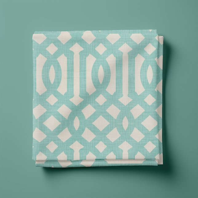 Tecido Rustic Linen Beige e Aqua Trellis (Criador carregado)
