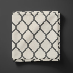 Tecido Rustic Linen Beige e Cinza Quatrefoil Marroquino