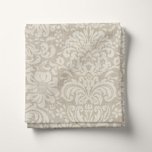 Tecido Rustic Linen Beige e Taupe Floral Damask