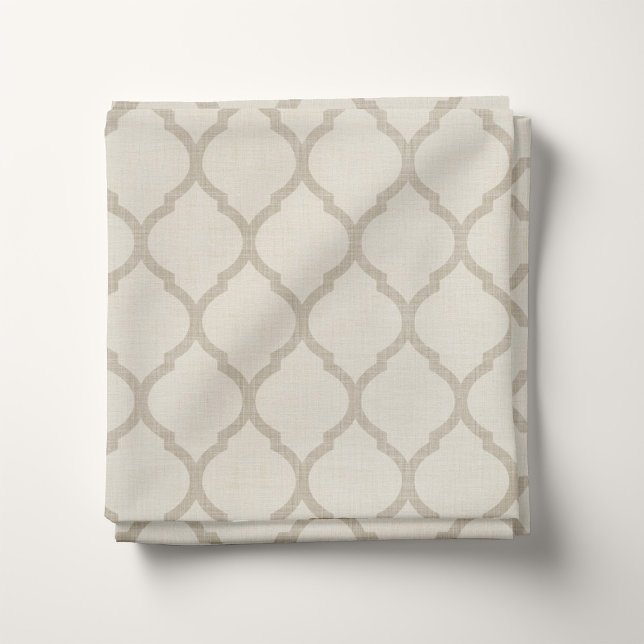 Tecido Rustic Linen Beige e Taupe Marroquino Quatrefoil (Criador carregado)