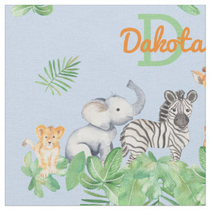 Tecido Safari   Animais Selvagens   Monograma verde Bebê