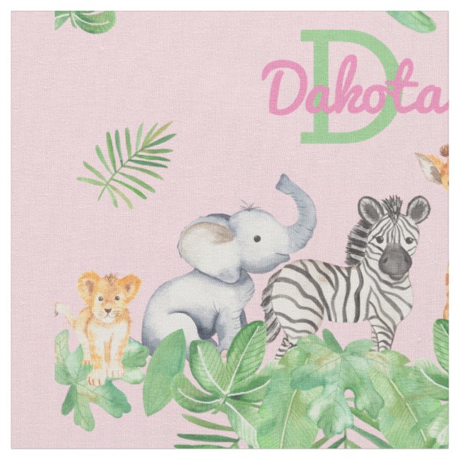 Tecido Safari | Animais Selvagens | Monograma verde Bebê (Detalhe)