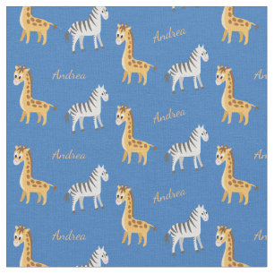 Tecido Safari Baby Zebras e Girafas Nome Personalizado