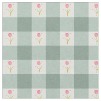 Tecido Sage Gingham Floral Fabric by the Yard