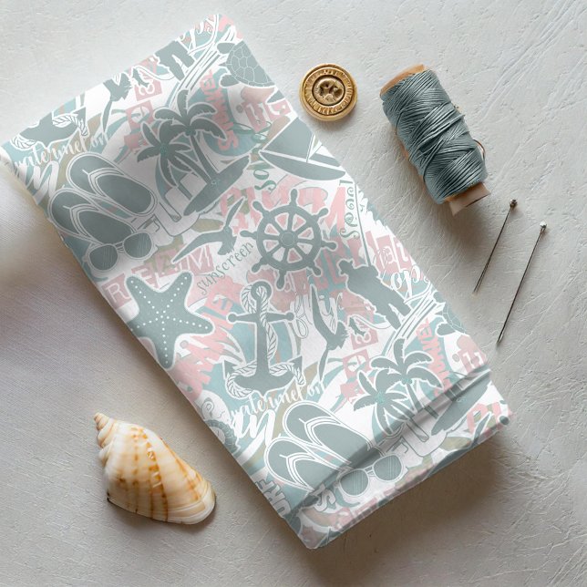 Tecido Sage náutica de colagem de praia ID840 (Criador carregado)