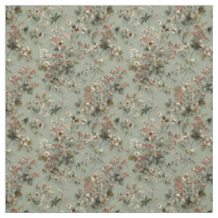 Tecido Sage Verde Botânico Rústico Floral Vintage Ousado
