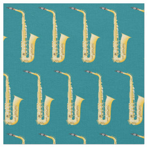 Tecido Sala Musical Saxofone Sala Decor Teal