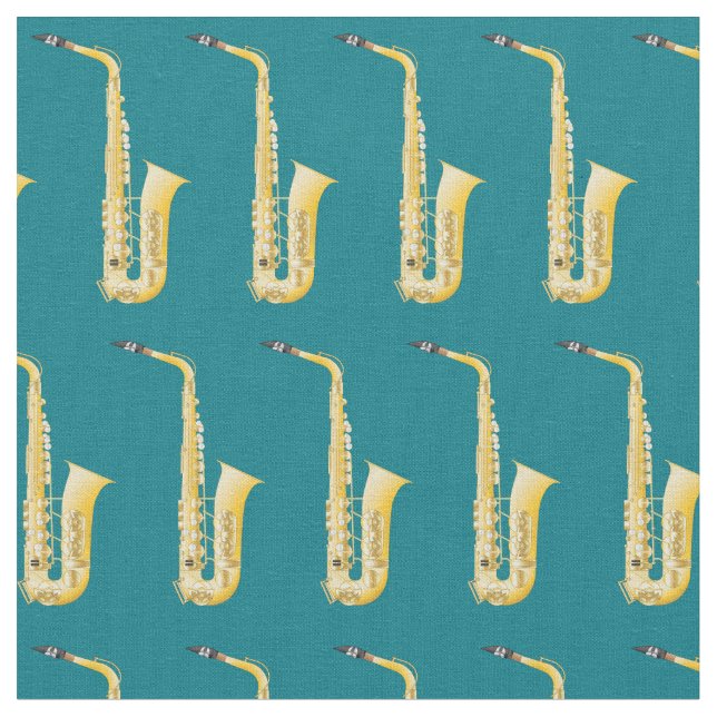 Tecido Sala Musical Saxofone Sala Decor Teal (Detalhe)