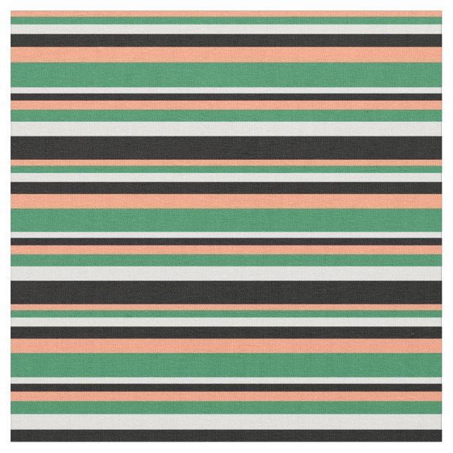 Tecido Salmão Claro, Verde-Mar, Cio-Luz e Linhas Negras (Detalhe)