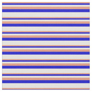 Tecido Salmão Escuro, Azul e Stripes Coloridas Brancas