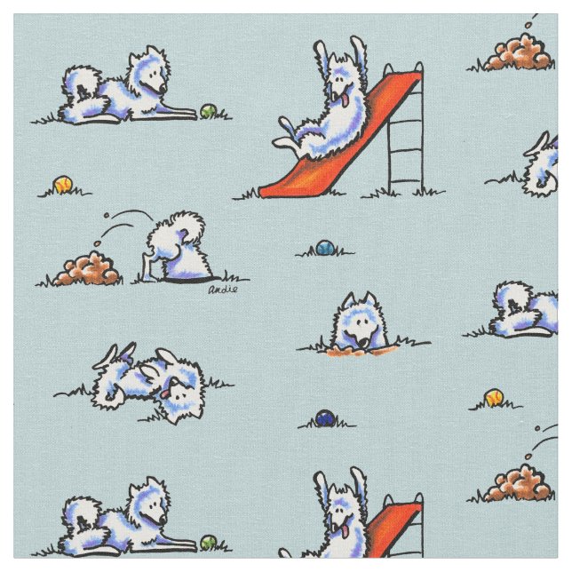 Tecido Samoyeds Playground Touch of Teal (Detalhe)