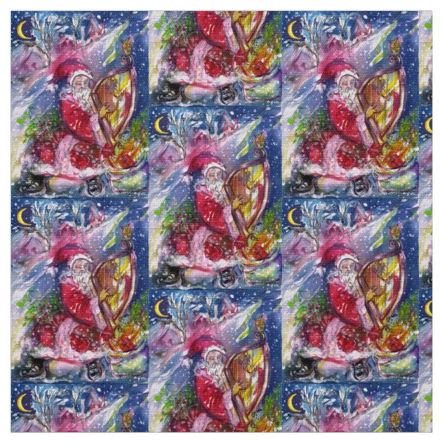 Tecido SANTA CLAUS JOGANDO HARP NA LUA NO Natal (Modelo)