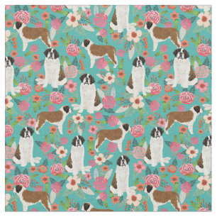 Tecido Santo Bernard dog vintage floral turquesa