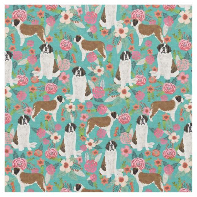 Tecido Santo Bernard dog vintage floral turquesa (Detalhe)