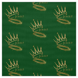 Tecido SAVIOR KING JESUS Verde/Dourado Padrão Crown