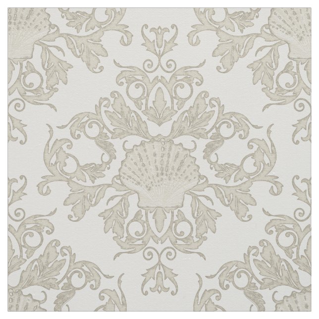Tecido Scallop Shell Leaf Scroll Damask Ocean Beach Shore (Modelo)
