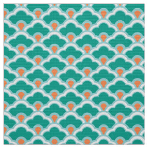 Tecido Scallops, cerceta, Aqua e coral chineses de Deco