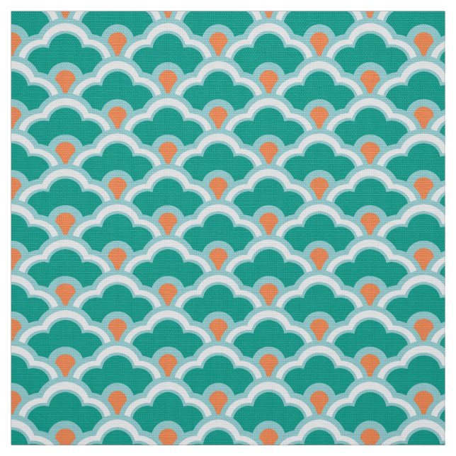 Tecido Scallops, cerceta, Aqua e coral chineses de Deco (Modelo)
