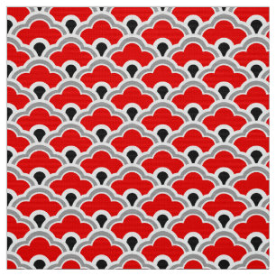 Tecido Scallops chineses de Deco, vermelho, cinza, preto