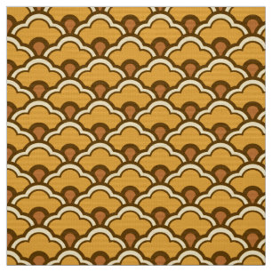 Tecido Scallops de Deco, ouro da mostarda e Brown